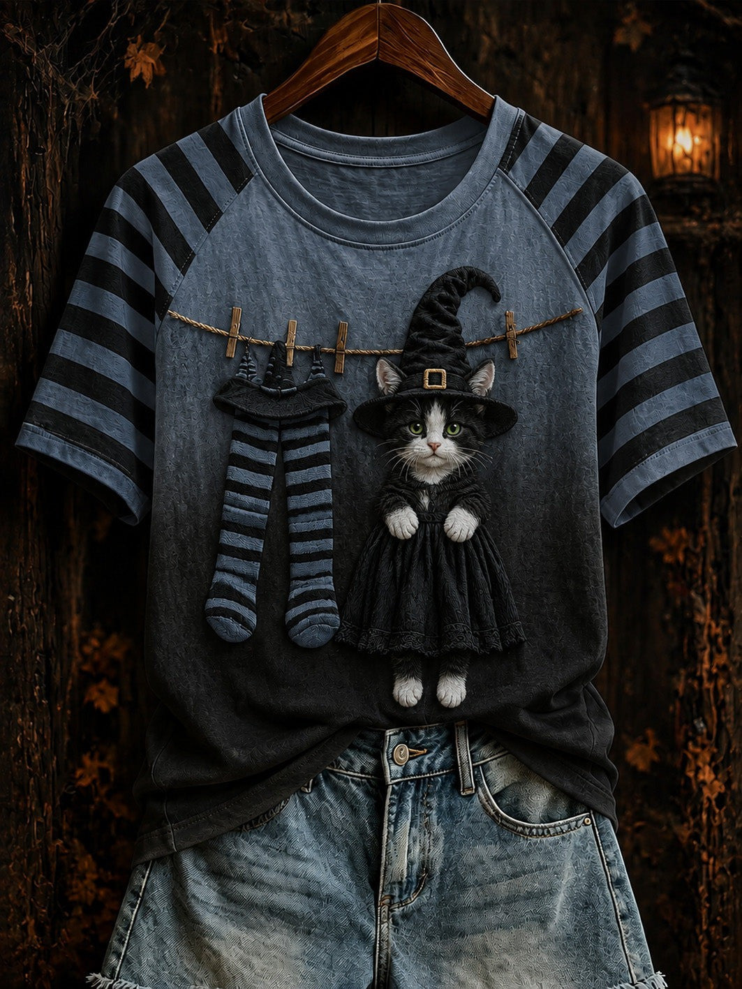 Halloween Theme Witch Cat Pattern T-Shirt Gift Ideas For Cat Lovers