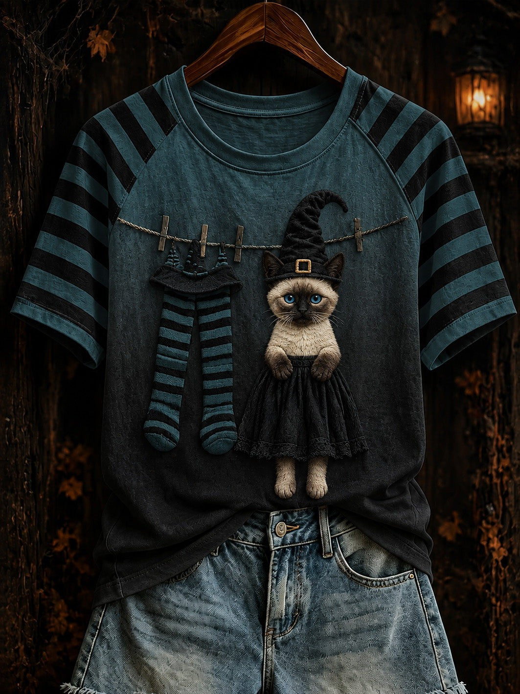 Halloween Theme Witch Cat Pattern T-Shirt Present Ideas For Cat Lovers