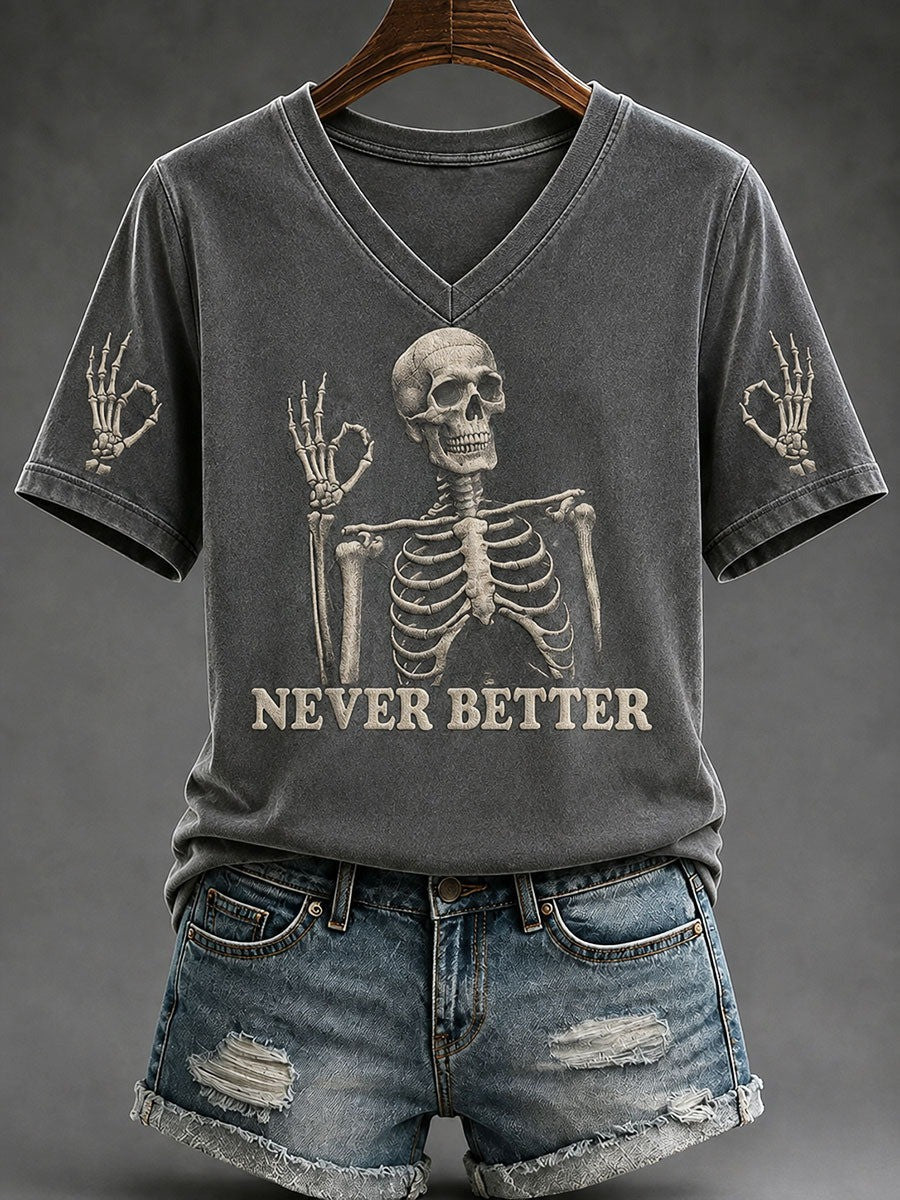 Never Bette Fun Skull Halloween V-Neck T-Shirt Halloween Gothic Gifts