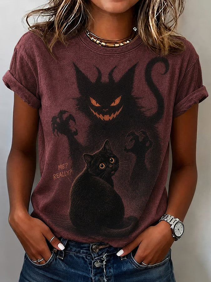 Halloween Cat T-Shirt Funny Halloween Horror Apparel Gift For Mom