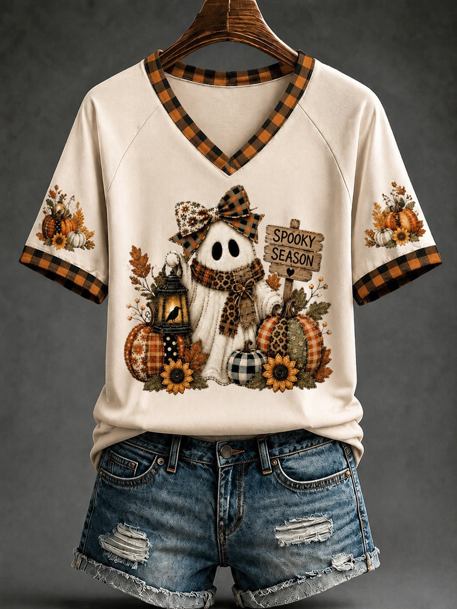 Halloween Snowman V-Neck T-Shirt Spooky Season Best Gifts For Bestie