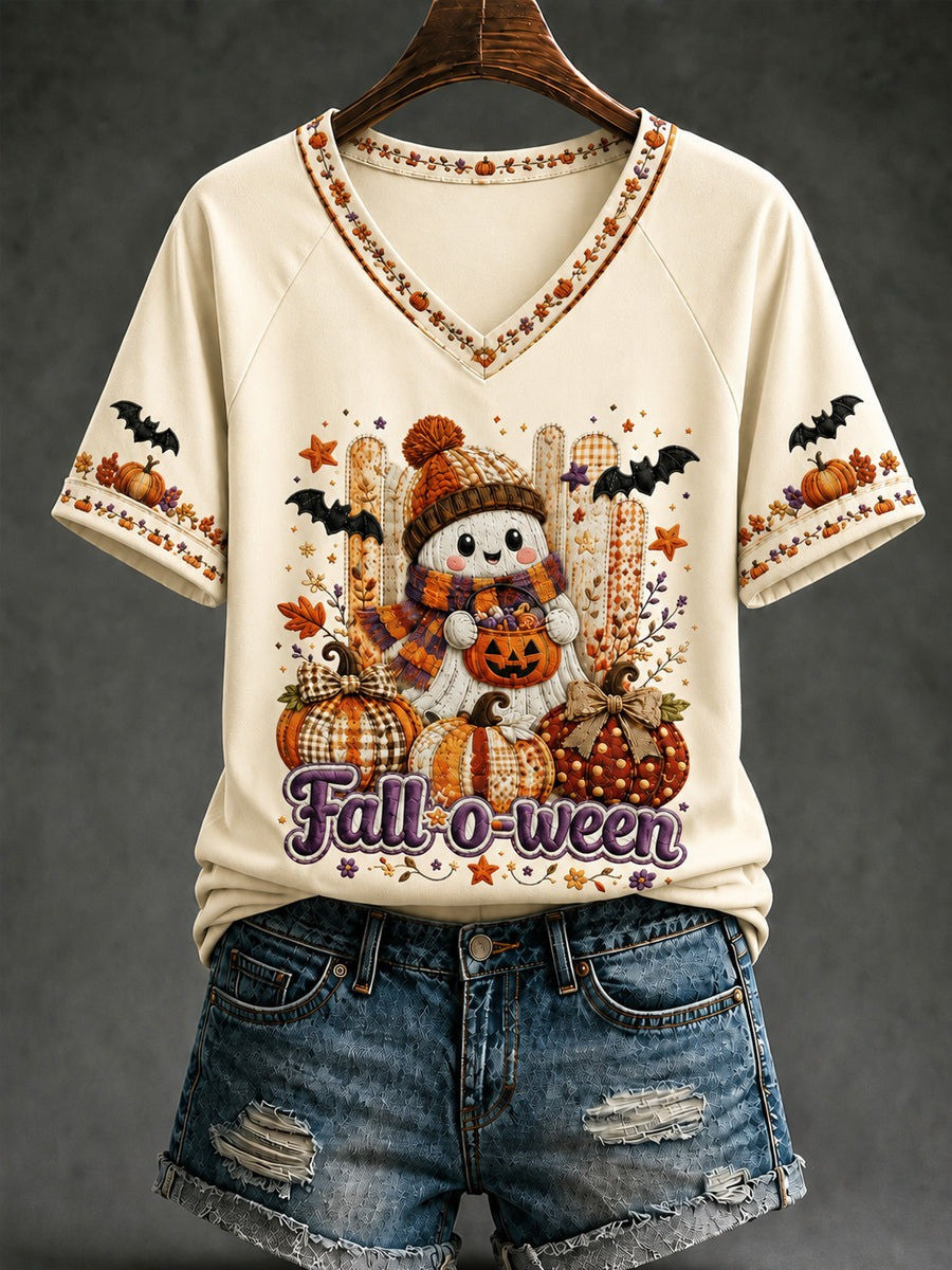 Halloween Snowman V-Neck T-Shirt Fall O Ween Best Gifts For Sister