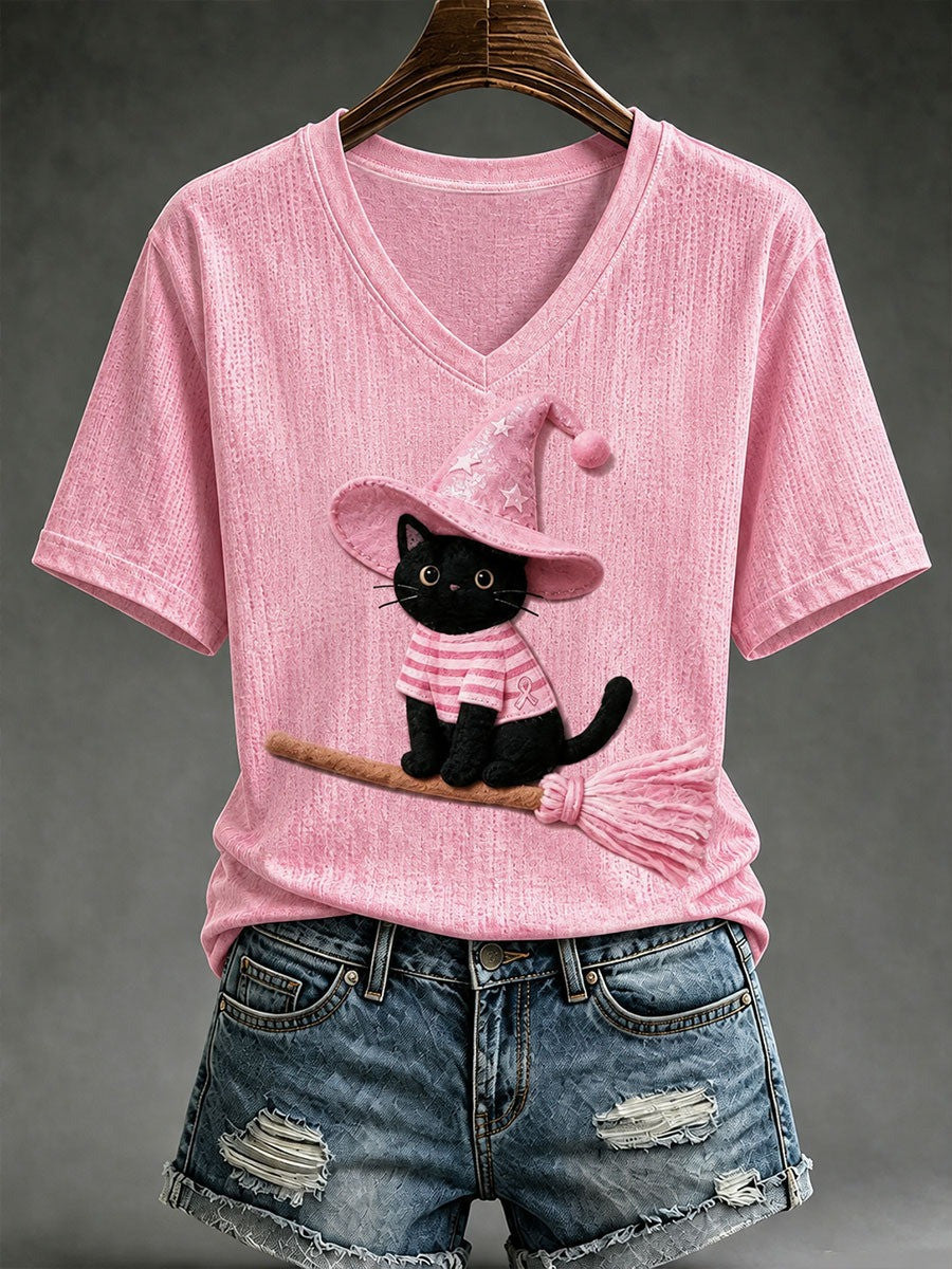Halloween Black Cat V-Neck T-Shirt Cute Gifts For Cat Owners