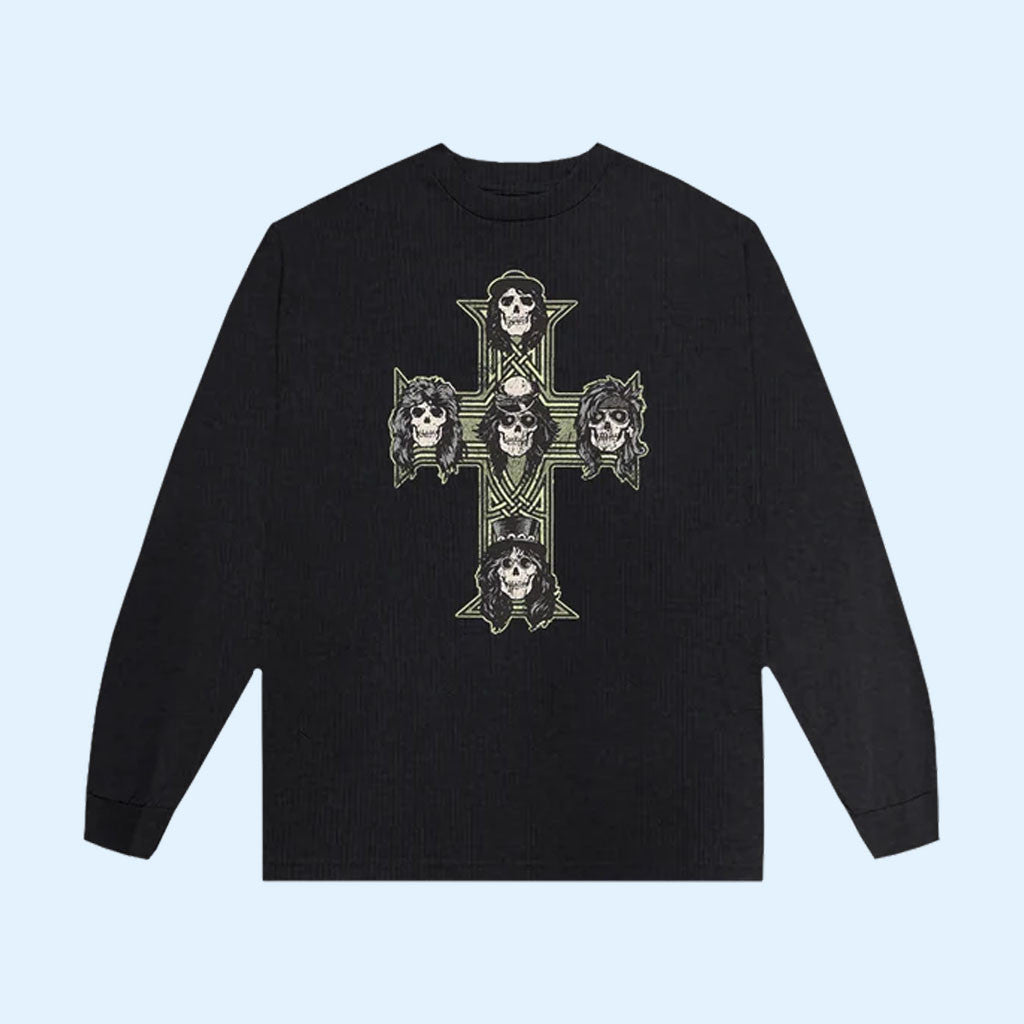 Guns N' Roses Merch 2026 Cross Long Sleeve Shirt GNR Merch Gift For Rock Band Fans