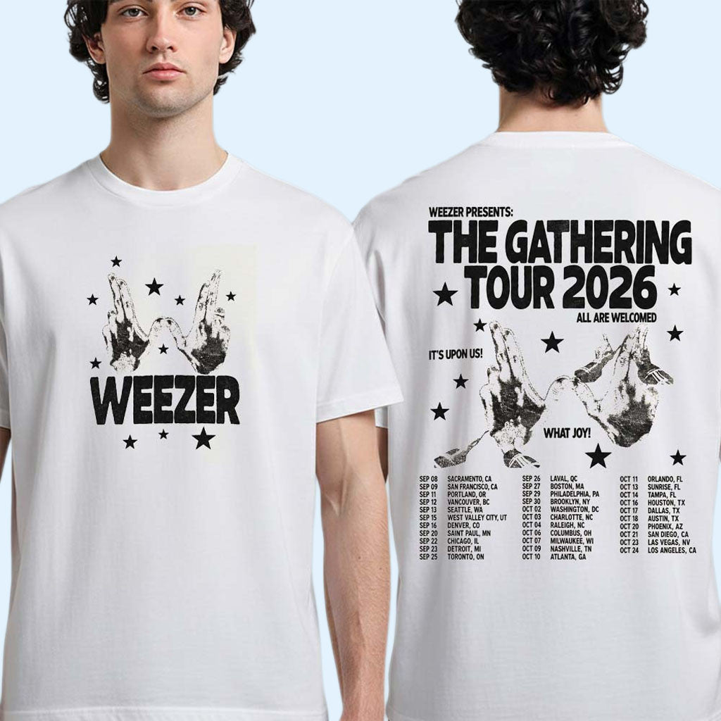 Weezer Merch 2026 Hand Logo With Tour Dates T-Shirt Weezer The Gathering Tour Merch Fan Gifts