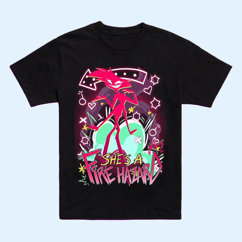 Hazbin Hotel Merch 2026 Angel Dust BFF T-Shirt She's A Fire Hazard Shirt Halloween Gifts