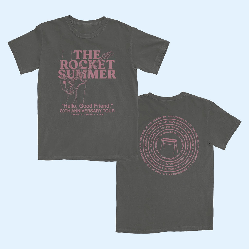 The Rocket Summer Merch 2026 Hello Good Friends 20th Anniversary Tour Guitar T-Shirt Fan Gifts
