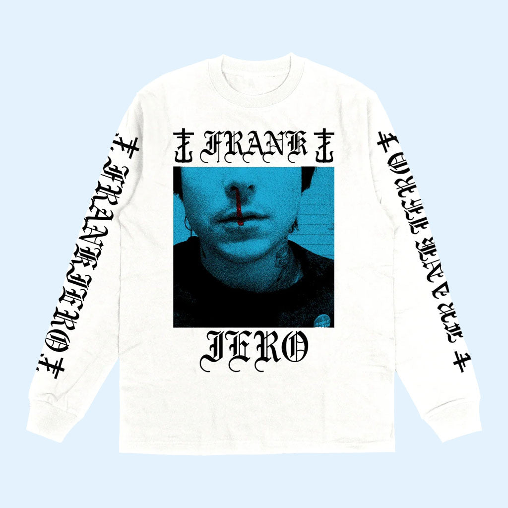 Frank Iero Merch 2026 Bloody Nose Blue Long Sleeve Shirt White Gift Ideas For Music Fans
