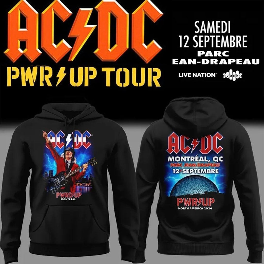 ACDC Merch 2026 ACDC Montreal Concert Hoodie Parc Jean Drapeau Sept 12 Power Up Tour Hoodie