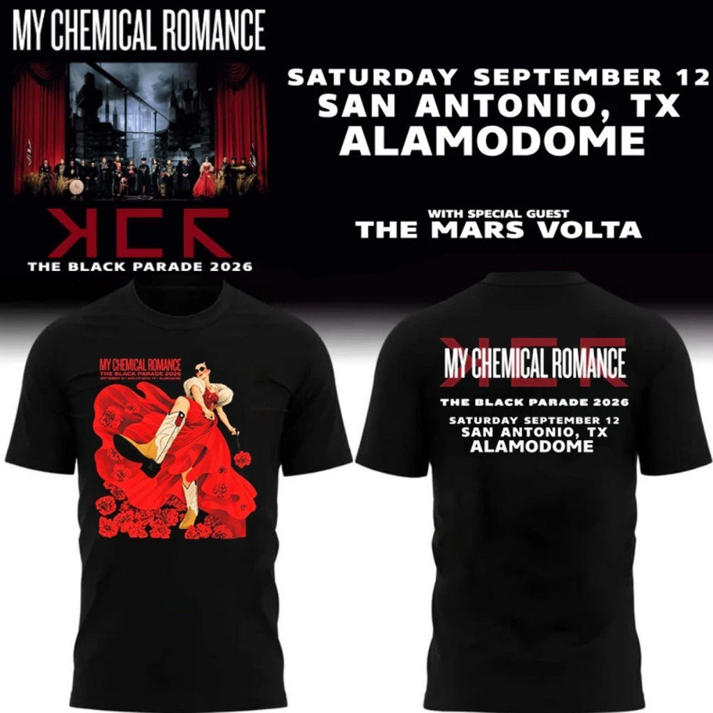 My Chemical Romance Merch MCR San Antonio TX Event T-Shirt At Alamodome Sept 12 2026 Tee Black