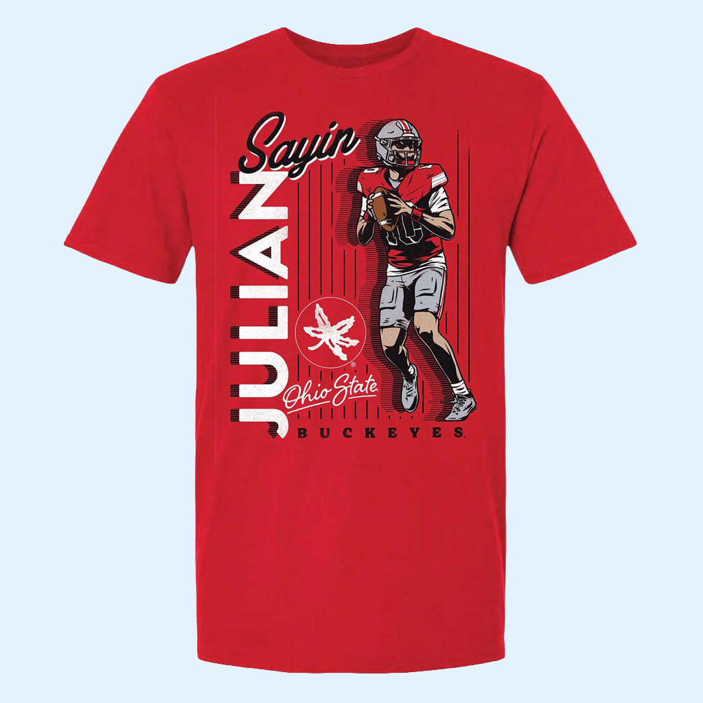 Ohio State Football Merch 2026 Buckeyes Football Student Athlete #10 Julian Sayin Motion T-Shirt