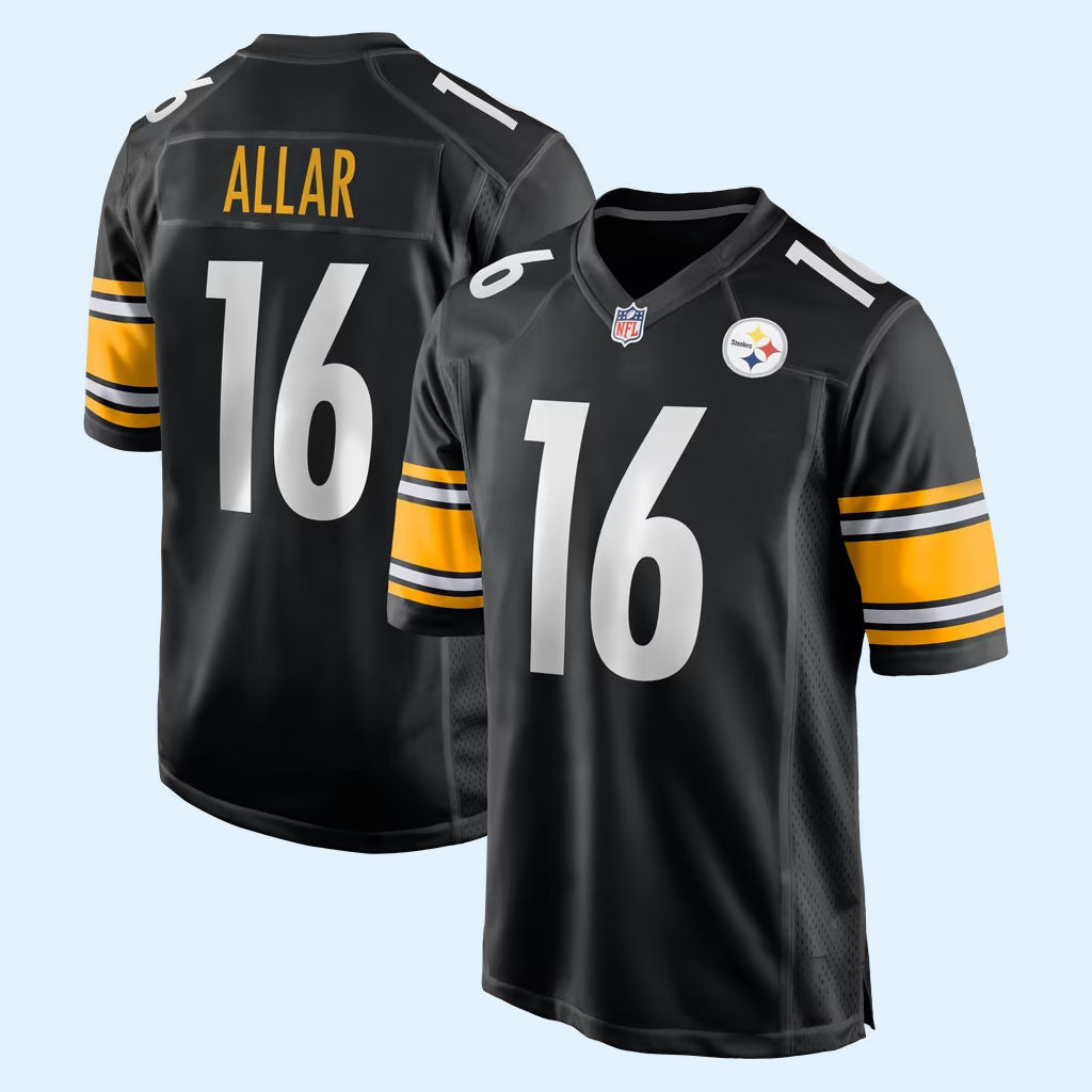 #16 Drew Allar Jersey Shirt Pittsburgh Steelers Merch 2026 Black Game Jersey Football Fans Gift