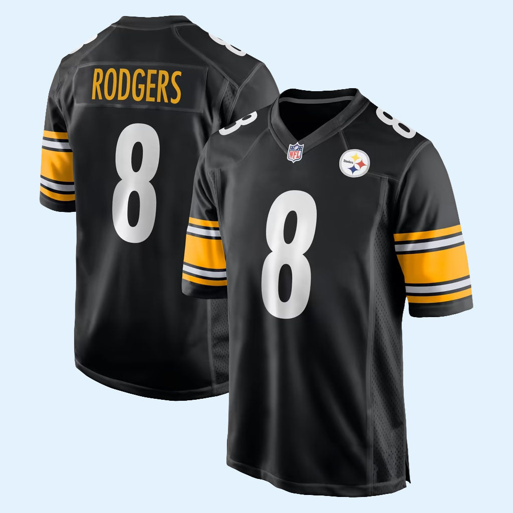 Aaron Rodgers Jersey Shirt #8 Pittsburgh Steelers Merch Black Game Jersey Gift For Football Fan