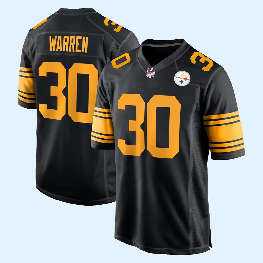 Jaylen Warren Jersey Shirt Pittsburgh Steelers Merch #30 Black Alternate Game Jersey Fan Gifts