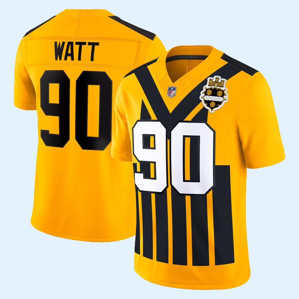 TJ Watt Jersey Shirt Pittsburgh Steelers Merch #90 Gold Alternate Vapor FUSE Jersey Fan Gifts