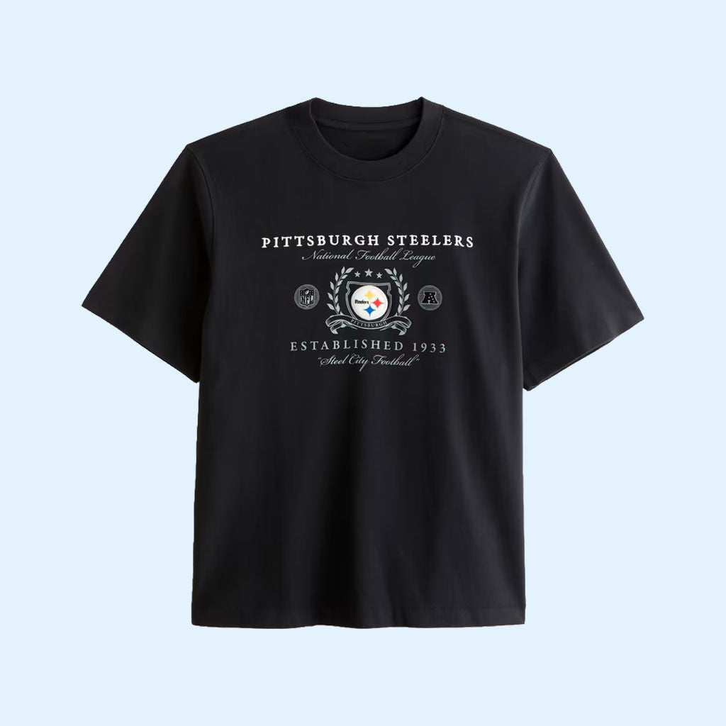 Pittsburgh Steelers Merch 2026 Pittsburgh Football Abercrombie And Fitch Black T-Shirt Fan Gift