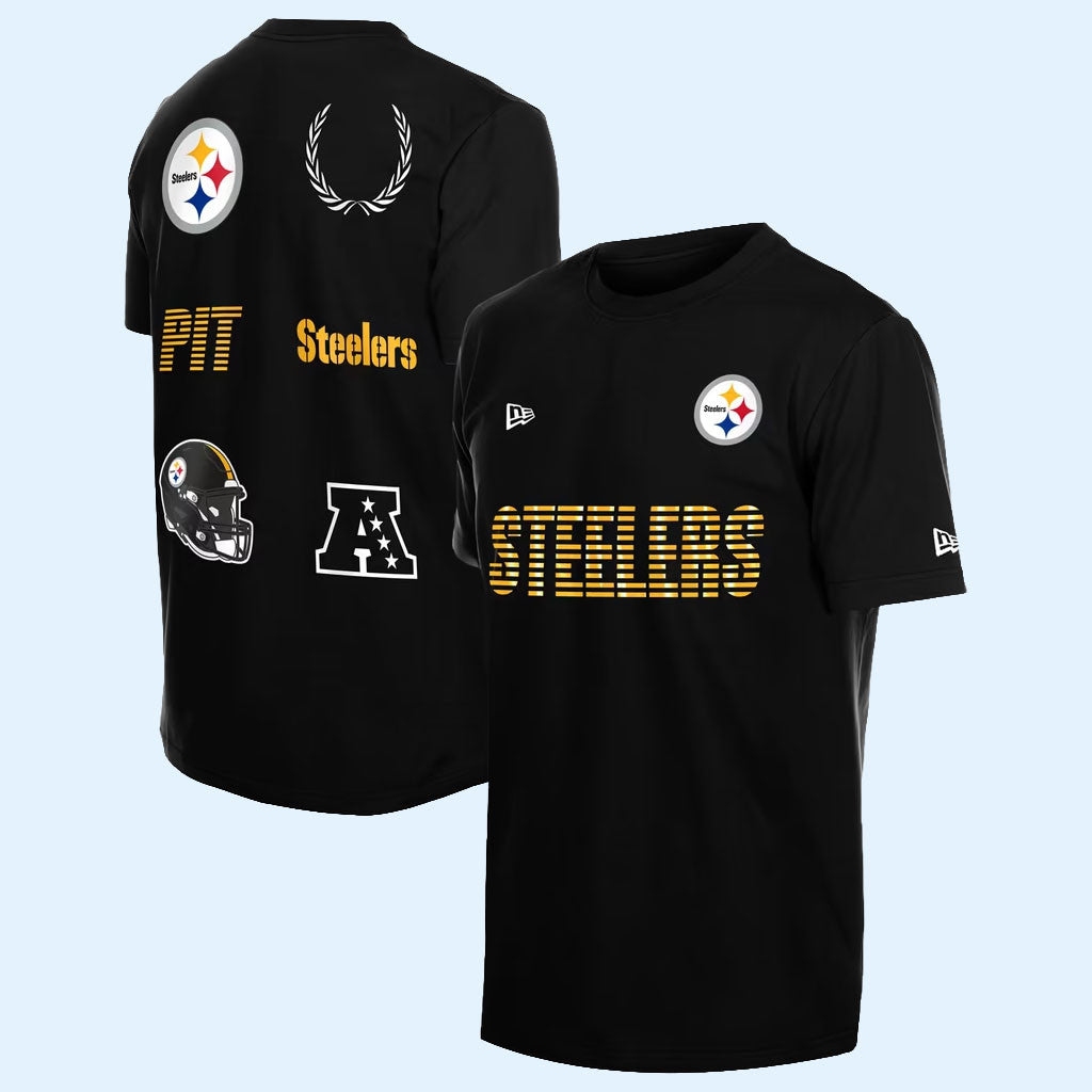 Pittsburgh Steelers Merch 2026 Steelers New Era Black Match T-Shirt Present For Football Lovers