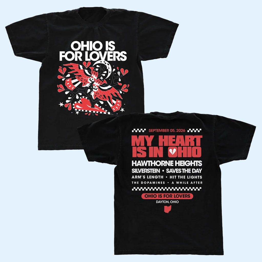 Hawthorne Heights Merch 2026 Ohio Is For Lovers Festival Cardinal T-Shirt Black Tour Merch