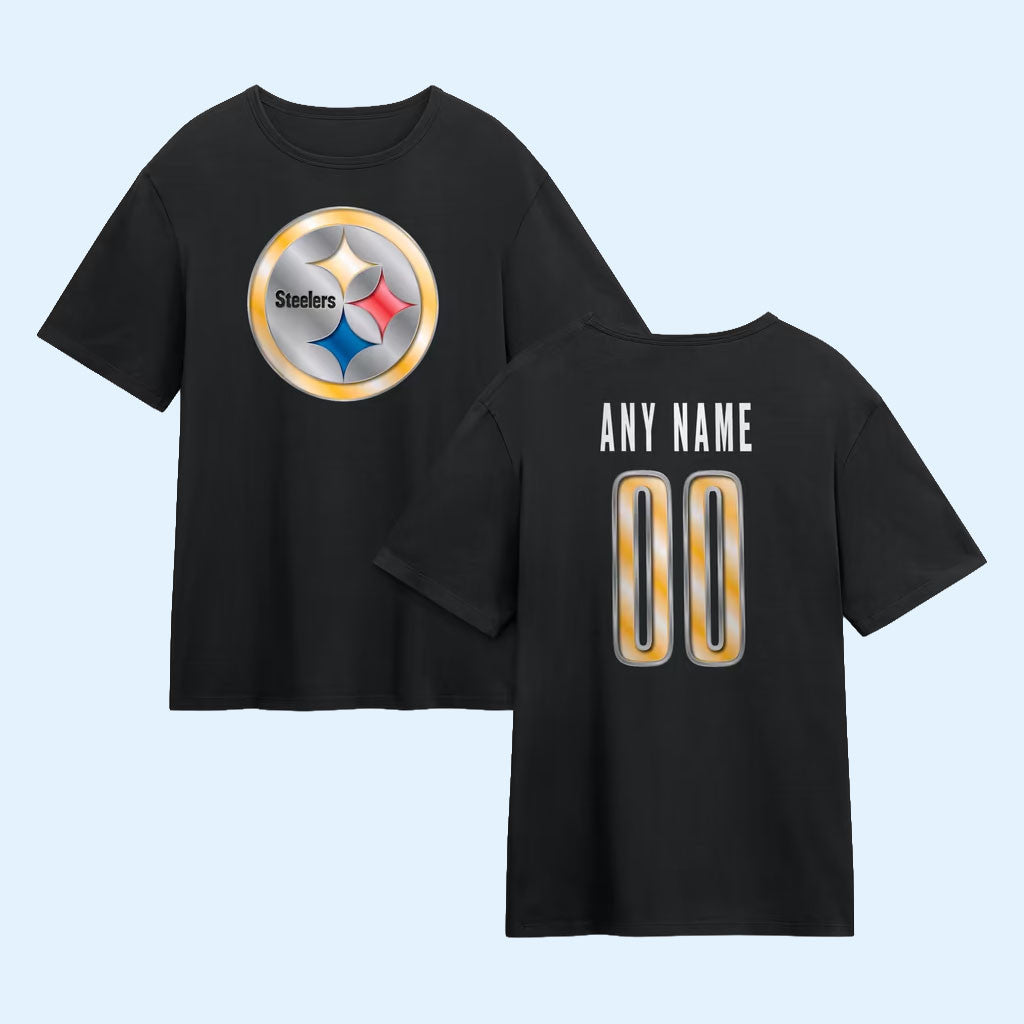 Personalized Pittsburgh Steelers Merch 2026 Pittsburgh Football Metallic Mascot T-Shirt Black