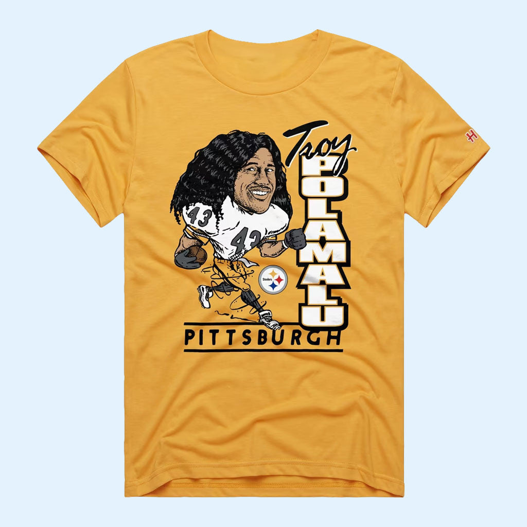 Pittsburgh Steelers Merch 2026 Troy Polamalu Homage Caricature Player T-Shirt Football Fan Gift
