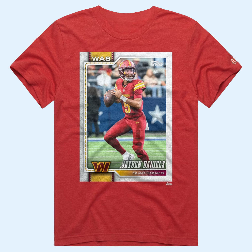 Washington Commanders Merch Jayden Daniels Quarterback Topps Trading Card T-Shirt Fan Gifts