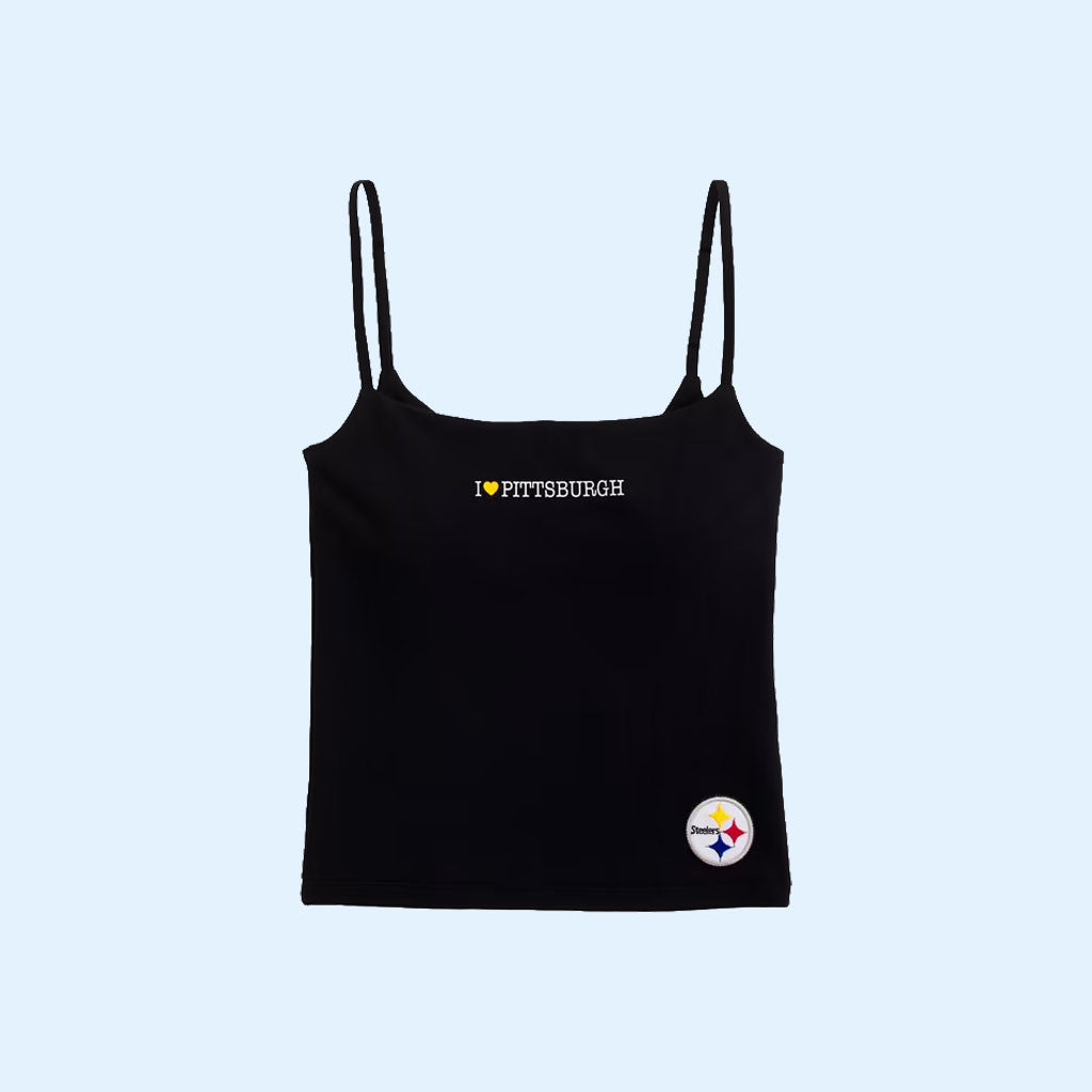 Pittsburgh Steelers Merch 2026 Abercrombie And Fitch Black I Love Pittsburgh Cami Tank Women's