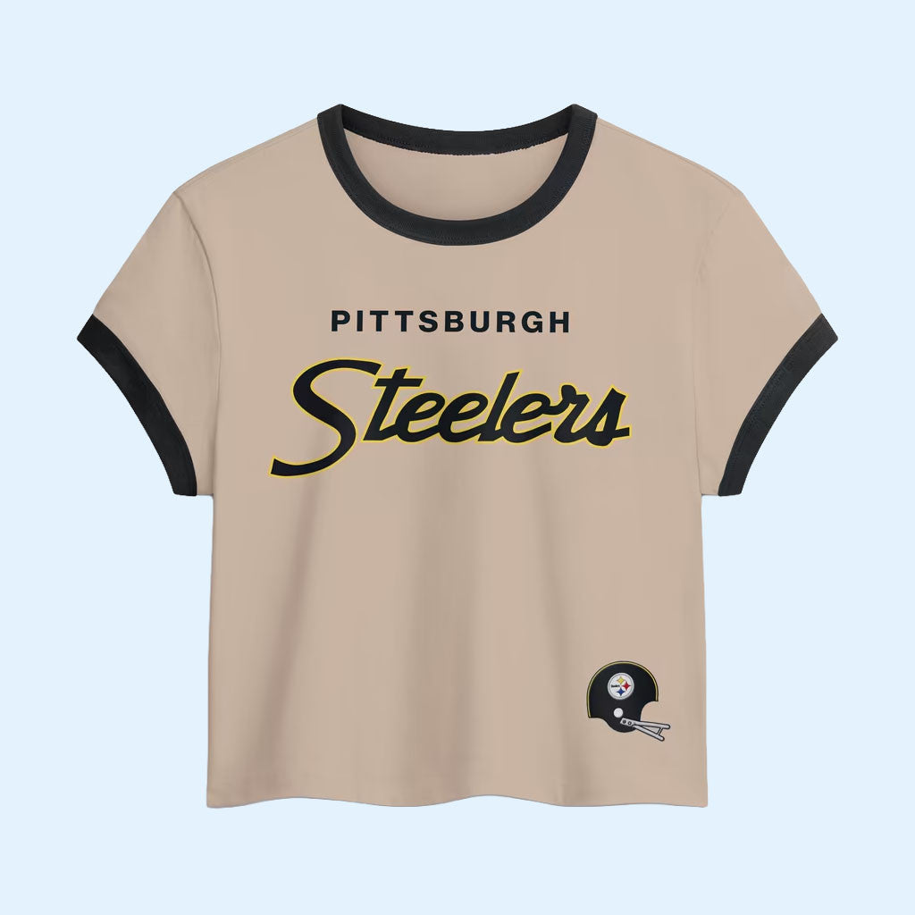 Pittsburgh Steelers Merch 2026 Pittsburgh Steelers Rewind Ringer Crop Top Football Fan Gifts