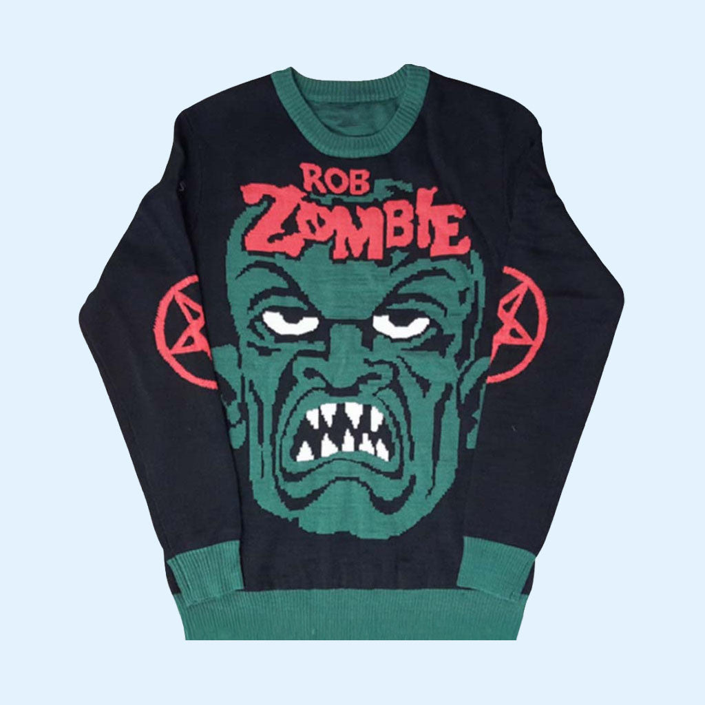 Rob Zombie Merch 2026 Rob Zombie Green Face Christmas Ugly Sweater Xmas Gifts For Music Fans