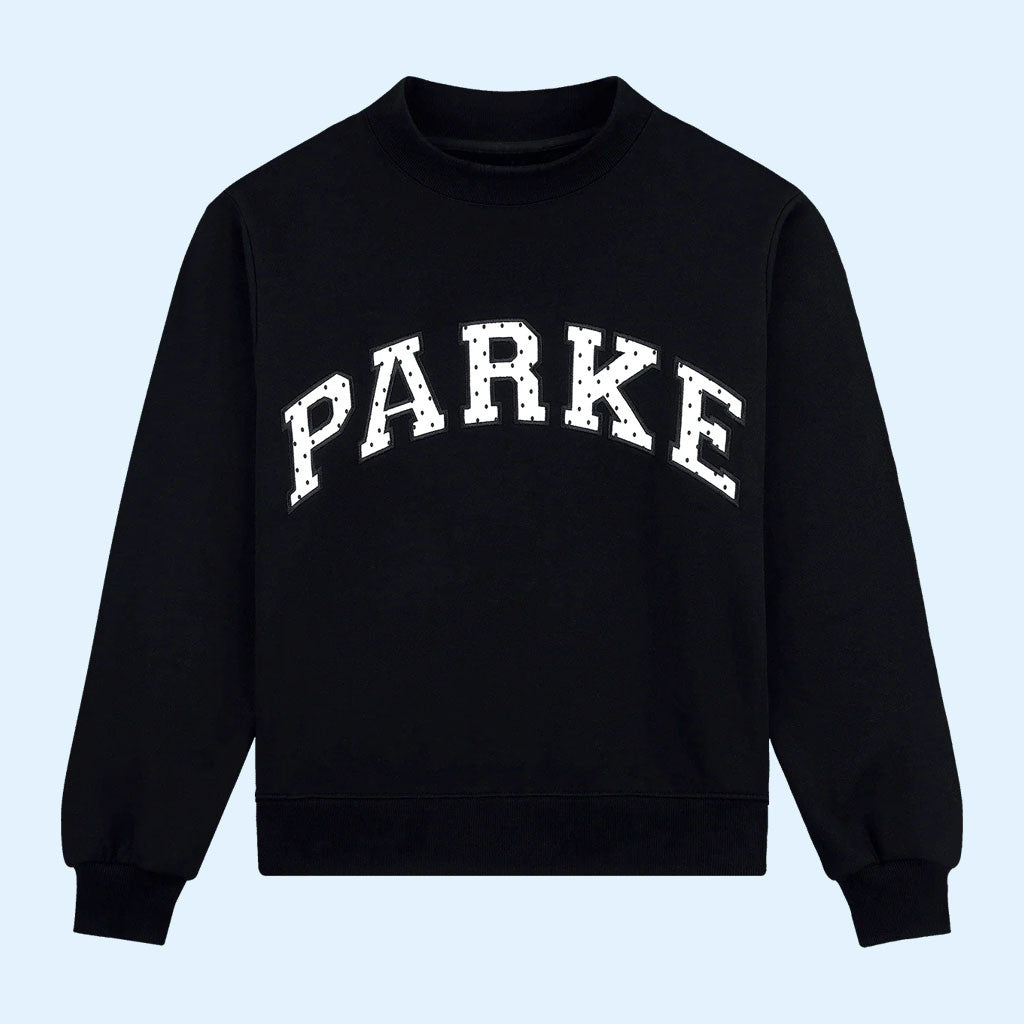 Parke Merch Polka Dot Letter Varsity Sweatshirt Black 2026 Present For Sisters