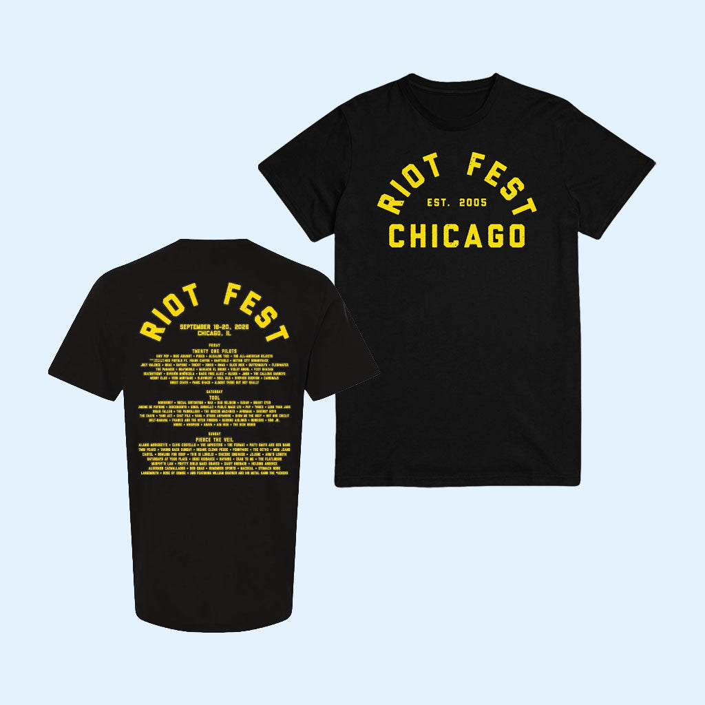 Riot Fest 2026 Chicago Merch Yellow Text Lineup T-Shirt Unique Gifts For Music Lovers