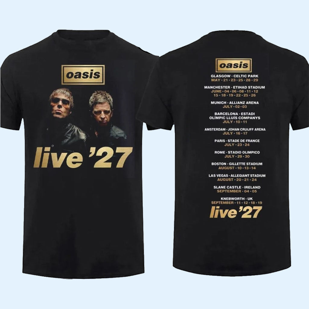 Oasis Live 27 UK And EU Tour 2027 Schedule Dates Band Portrait T-Shirt Oasis Merch Fan Gifts