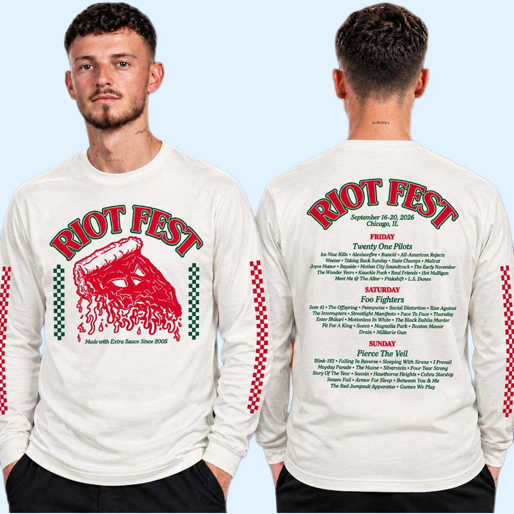Riot Fest 2026 Chicago Merch Pizza Long Sleeve Lineup Shirt Gift Ideas For Music Lovers