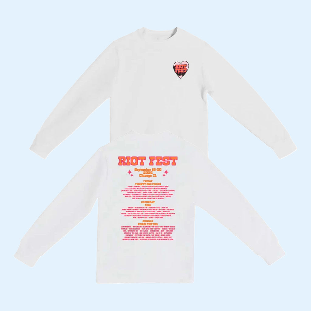 Riot Fest 2026 Chicago Merch Heart Lineup Long Sleeve Shirt Gift Ideas For Music Lovers
