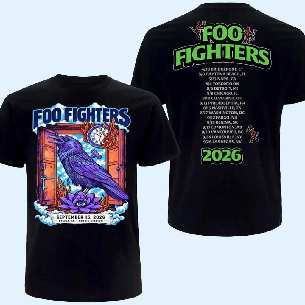Foo Fighters Raven Opening Door With Clock And Key 2026 Tour T-Shirt Foo Fighters Merch Gifts