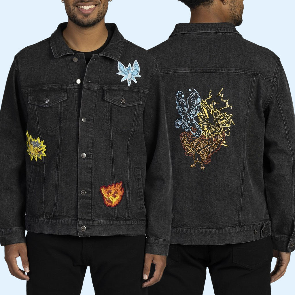 Pokemon Merch 2026 Articuno Zapdos And Moltres Denim Jacket Pokemon 30Th Anniversary Merch