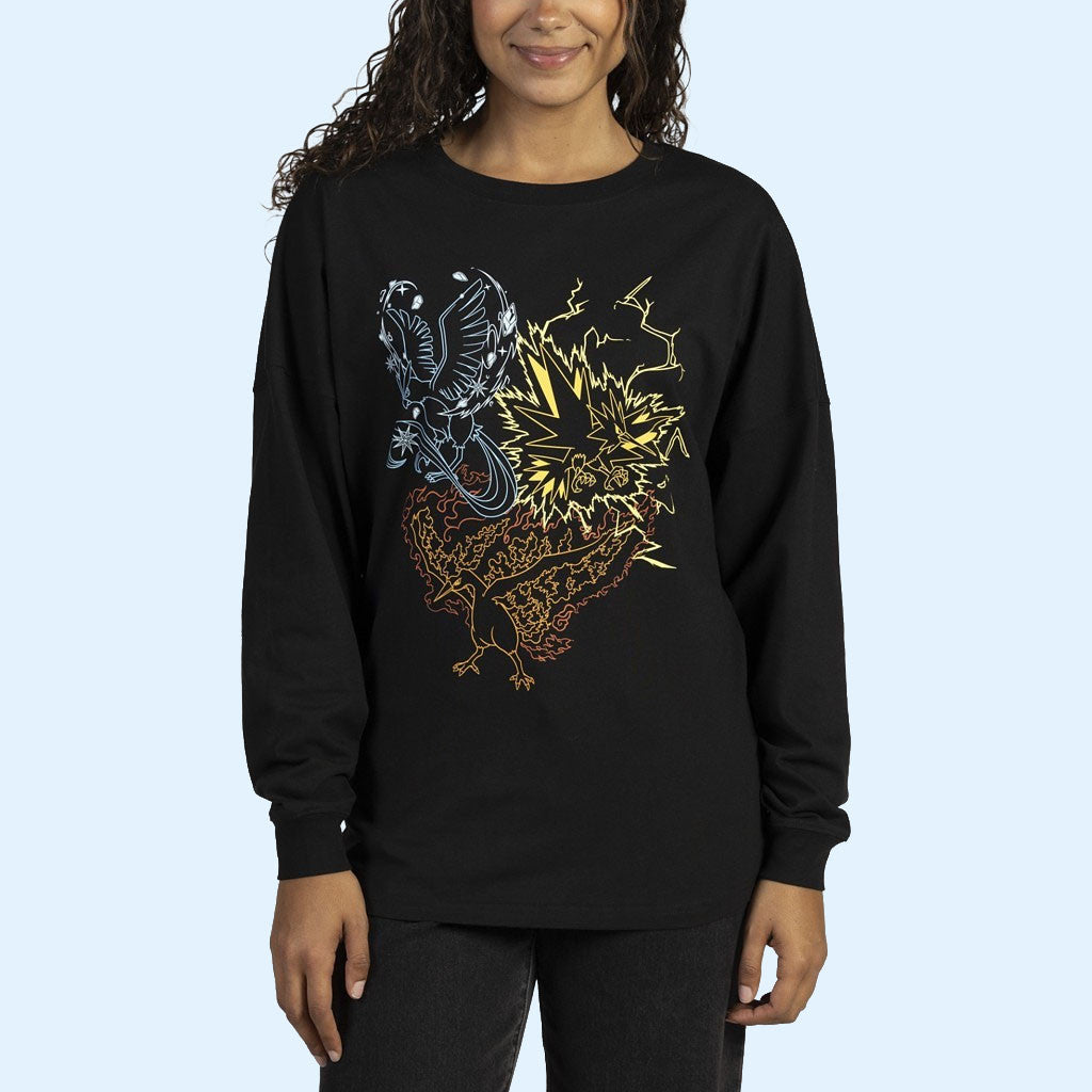Pokemon Merch 2026 Articuno Zapdos And Moltres Long Sleeve Shirt Pokemon 30Th Anniversary Merch