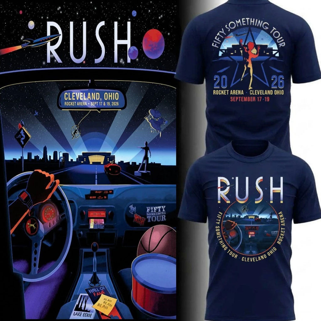 RUSH Merch 2026 Rush Cleveland OH Concert T-Shirt Rocket Arena Sept 17 19 Fifty Something Tour