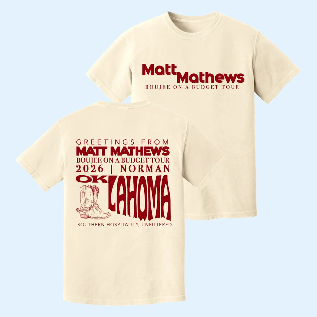 Matt Mathews Merch 2026 Norman OK Boujee On A Budget Show T-Shirt Matt Mathews Comedy Tour Tee
