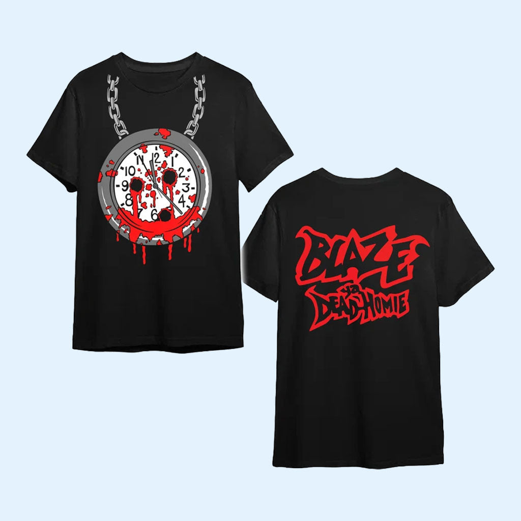 MNE Merch 2026 Blaze Ya Dead Homie Bloody Clock T-Shirt Gift For Rapper Fans