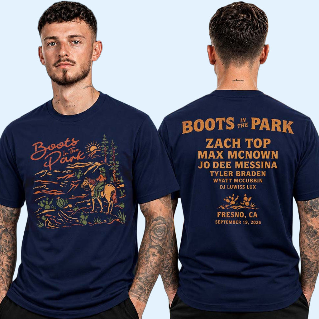 Boots In The Park Festival Merch 2026 Line Up T-Shirt At The Woodward Park In Fresno CA Tee