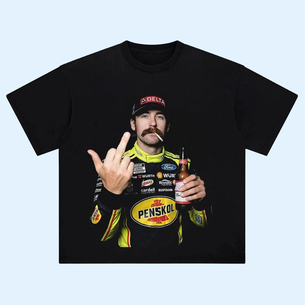 Ryan Blaney Merch 2026 RB NASCAR Racing Driver Middle Finger Budweiser Beer T-Shirt Funny Gifts
