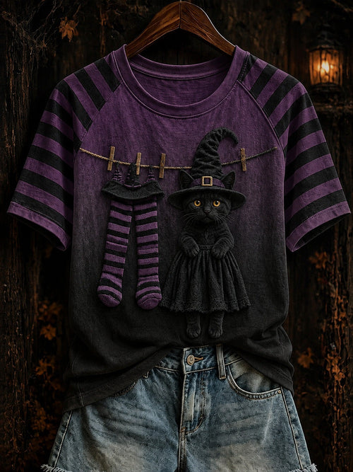 Halloween Theme Witch Cat Pattern T-Shirt Cat Presents Christmas