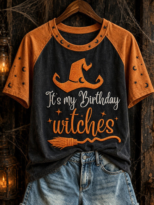 Halloween Theme Witch Pattern T-Shirt It's My Birthday Witches Apparel