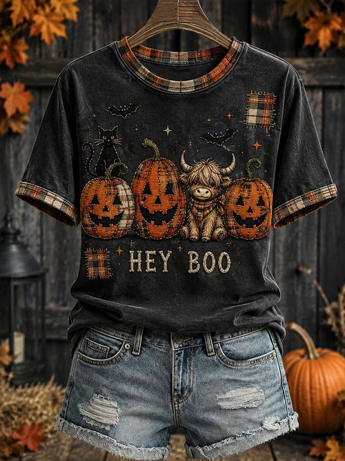 Hey Boo Spooky Pumpkins T-Shirt Halloween Night Shirt Gift For Wife