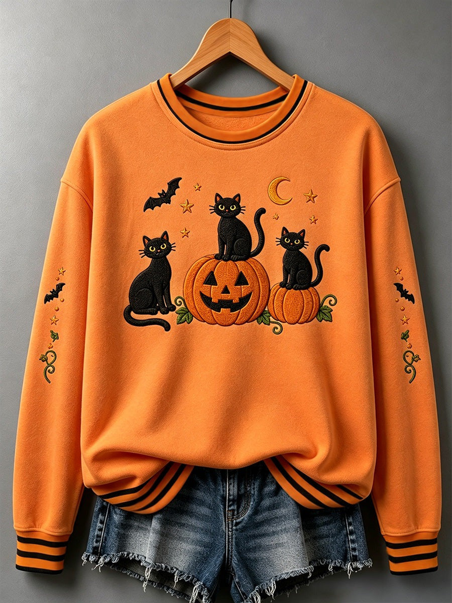 Halloween Black Cat Pumpkin Sweatshirt Best Presents For Cat Lovers