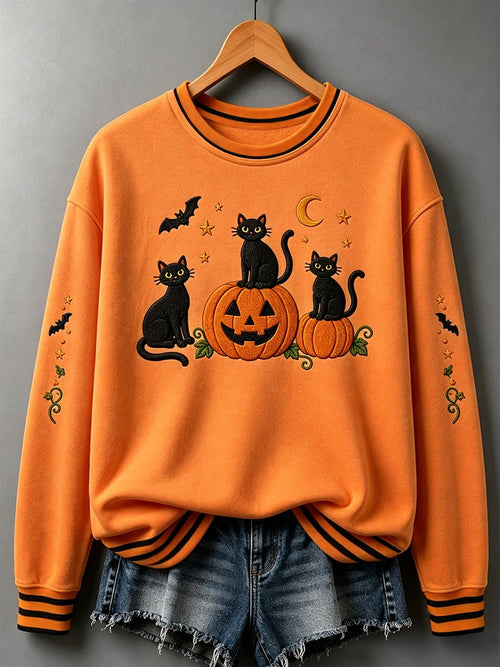 Halloween Black Cat Pumpkin Sweatshirt Best Presents For Cat Lovers