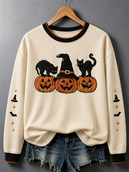 Halloween Black Cat Pumpkin Sweatshirt Cat Gifts For Cat Lovers
