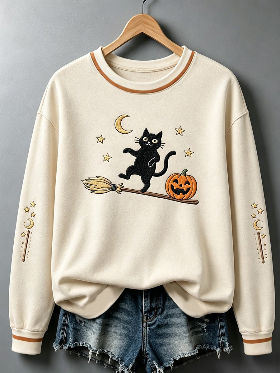 Halloween Black Cat Pumpkin Sweatshirt Cute Gifts For Cat Lovers