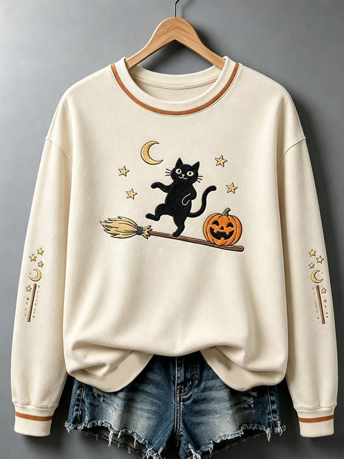 Halloween Black Cat Pumpkin Sweatshirt Cute Gifts For Cat Lovers