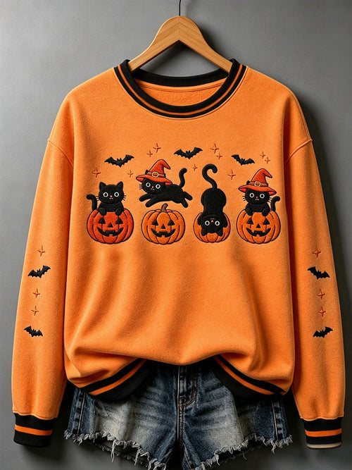 Halloween Black Cat Pumpkin Sweatshirt Gift Ideas For Cat Owners